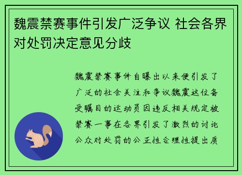 魏震禁赛事件引发广泛争议 社会各界对处罚决定意见分歧