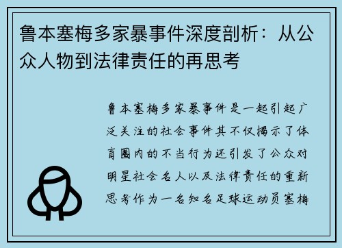 鲁本塞梅多家暴事件深度剖析：从公众人物到法律责任的再思考